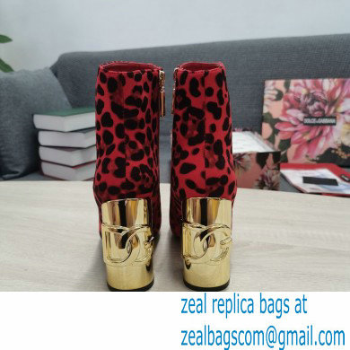 Dolce  &  Gabbana Heel 10.5cm Leather Ankle Boots Leopard Print Red with DG Karol Heel 2021